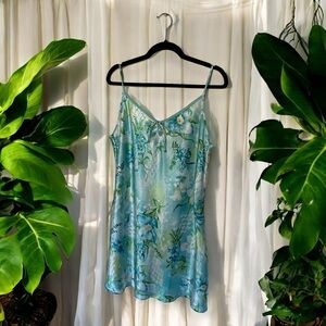 Vintage Floral Print Feminine Satin Slip Dress